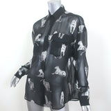The Kooples Panther Blouse Black Burnout Chiffon Size 2 Long Sleeve Top