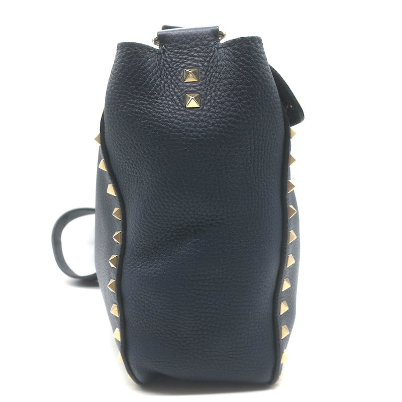 Valentino Rockstud Flap Crossbody Bag Dark Navy Pebbled Leather