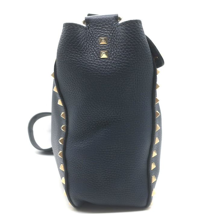 Valentino Rockstud Flap Crossbody Bag Dark Navy Pebbled Leather