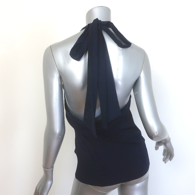 Ralph Lauren Flower-Embellished Halter Top Navy Cotton Size Large