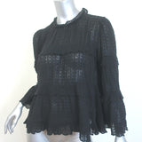 Isabel Marant Etoile Ykaria Ruffle Blouse Black Flocked Cotton Size 34