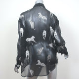 The Kooples Panther Blouse Black Burnout Chiffon Size 2 Long Sleeve Top