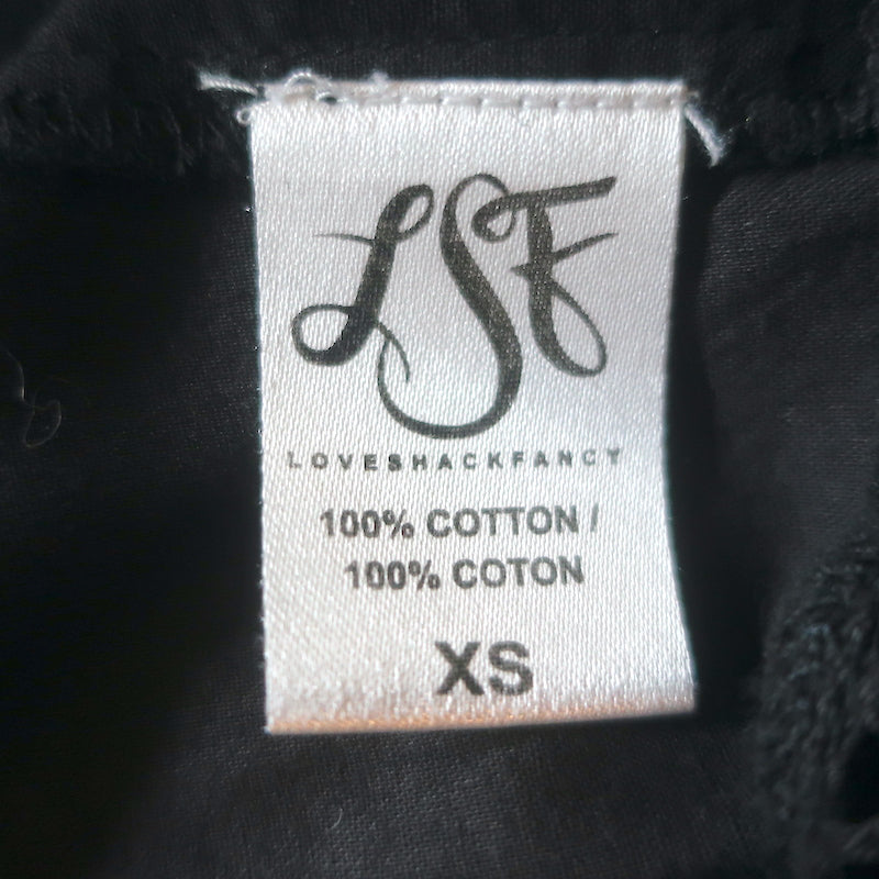 LoveShackFancy Ruffled Open-Back Top Black Embroidered Cotton Size Extra Small