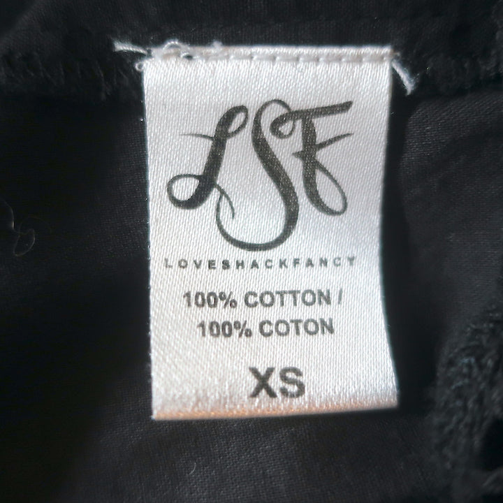 LoveShackFancy Ruffled Open-Back Top Black Embroidered Cotton Size Extra Small