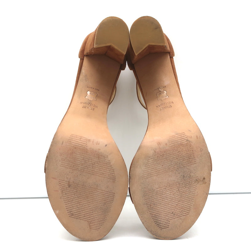 Stuart Weitzman Nearlynude Sandals Brown Suede Size 10 Ankle Strap Heels
