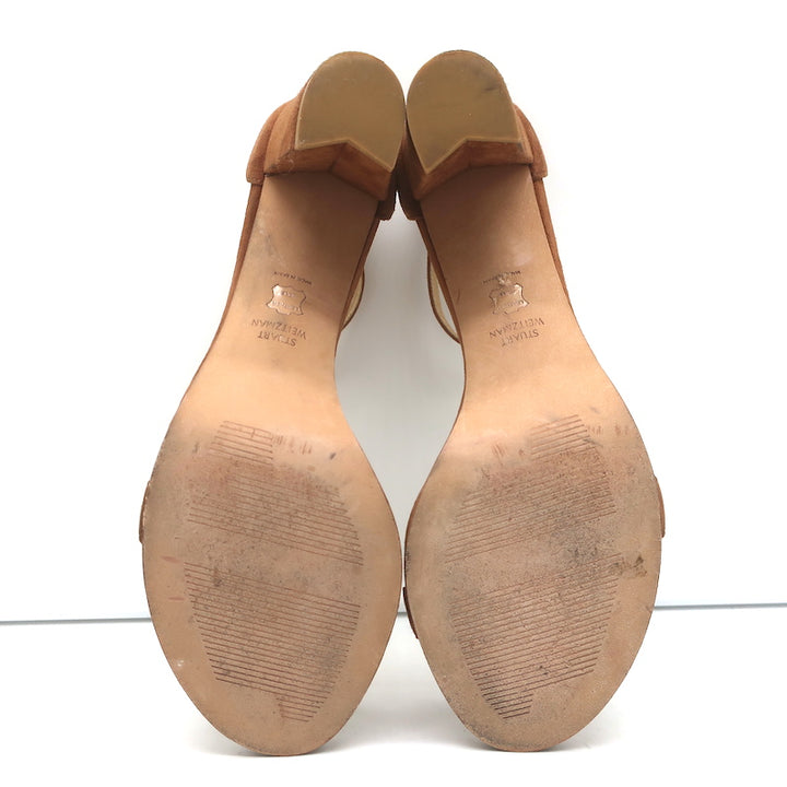 Stuart Weitzman Nearlynude Sandals Brown Suede Size 10 Ankle Strap Heels