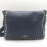 Valentino Rockstud Flap Crossbody Bag Dark Navy Pebbled Leather