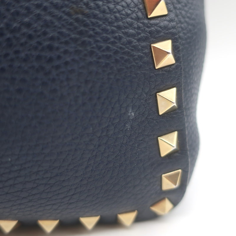 Valentino Rockstud Flap Crossbody Bag Dark Navy Pebbled Leather