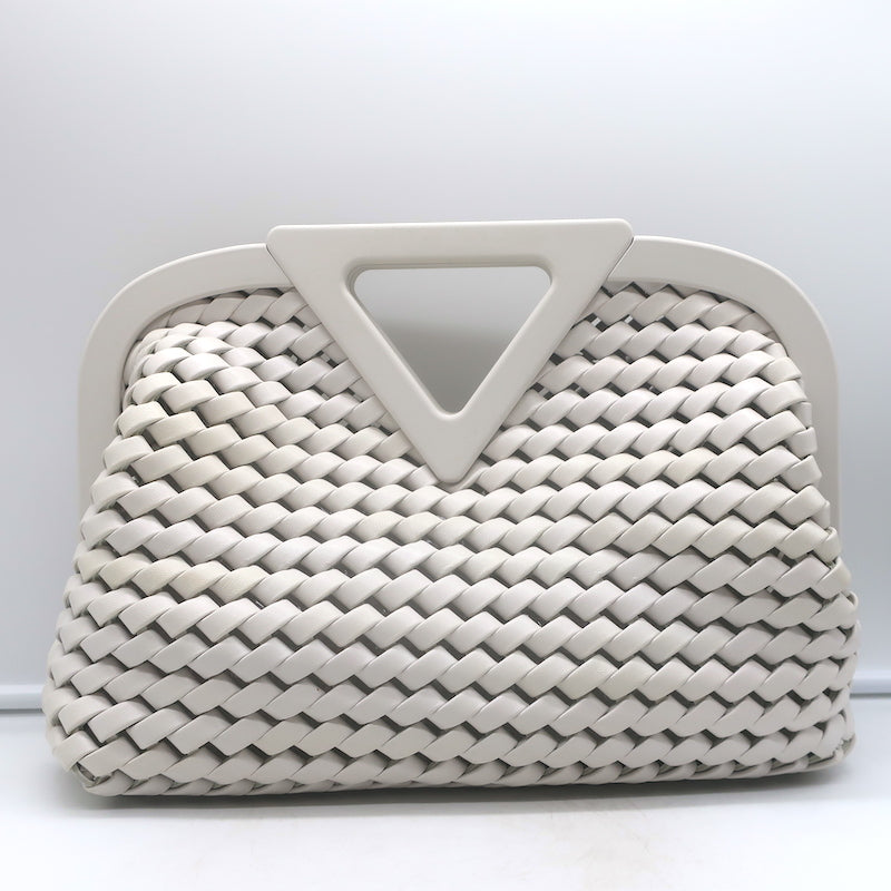 Bottega Veneta Point Slanted Intrecciato Triangle Top Handle Bag White Leather