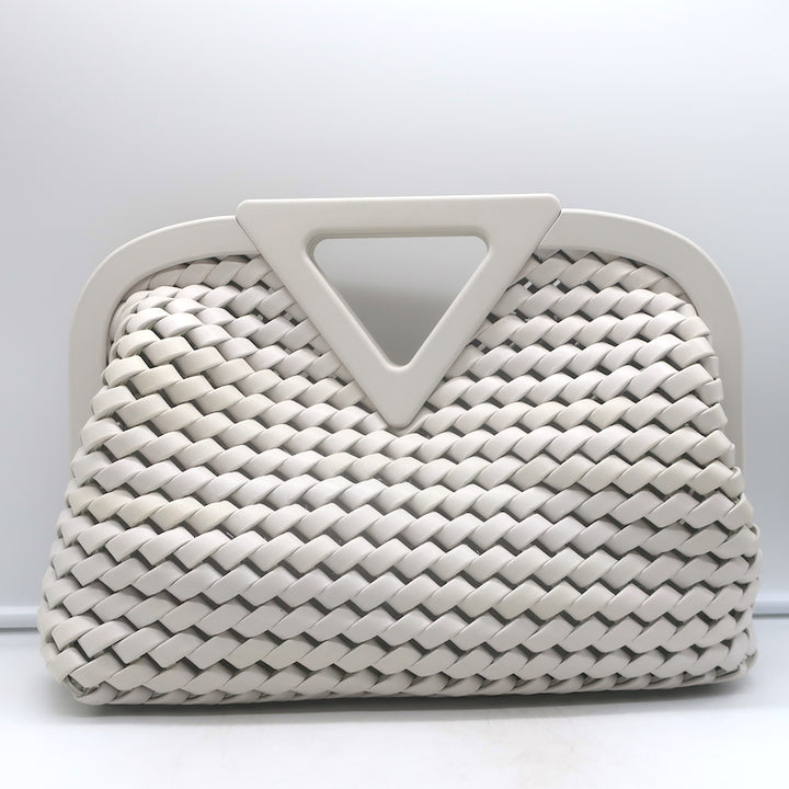 Bottega Veneta Point Slanted Intrecciato Triangle Top Handle Bag White Leather