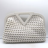 Bottega Veneta Point Slanted Intrecciato Triangle Top Handle Bag White Leather