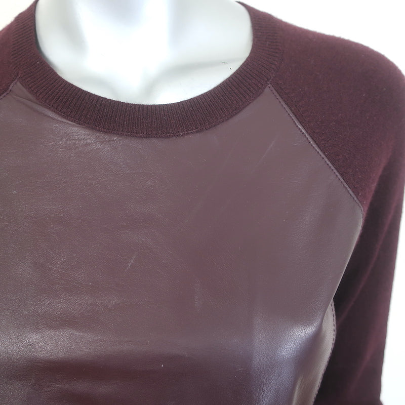 The Kooples Leather-Front Raglan Sweater Burgundy Wool-Blend Size Medium