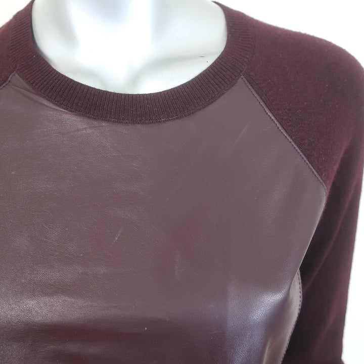 The Kooples Leather-Front Raglan Sweater Burgundy Wool-Blend Size Medium