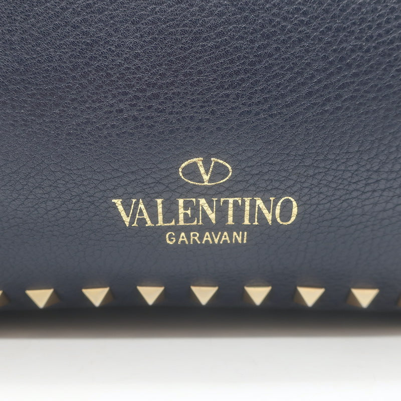 Valentino Rockstud Flap Crossbody Bag Dark Navy Pebbled Leather