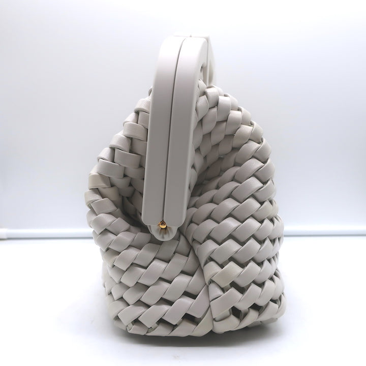 Bottega Veneta Point Slanted Intrecciato Triangle Top Handle Bag White Leather