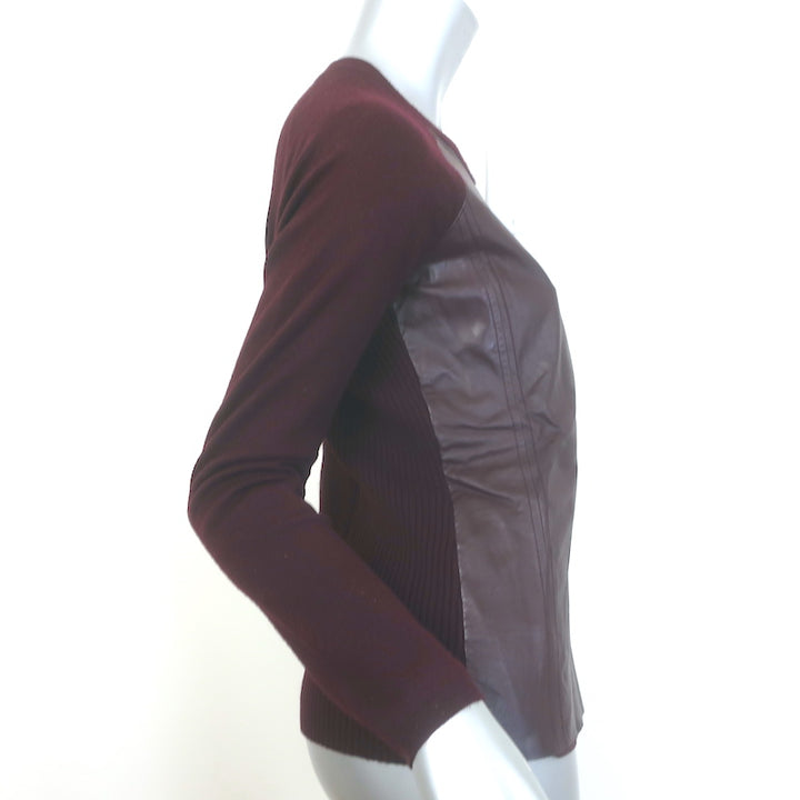 The Kooples Leather-Front Raglan Sweater Burgundy Wool-Blend Size Medium
