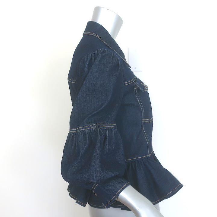 Cinq a Sept Lizzie Puff Sleeve Denim Peplum Jacket Indigo Stretch Cotton Size 4