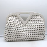 Bottega Veneta Point Slanted Intrecciato Triangle Top Handle Bag White Leather