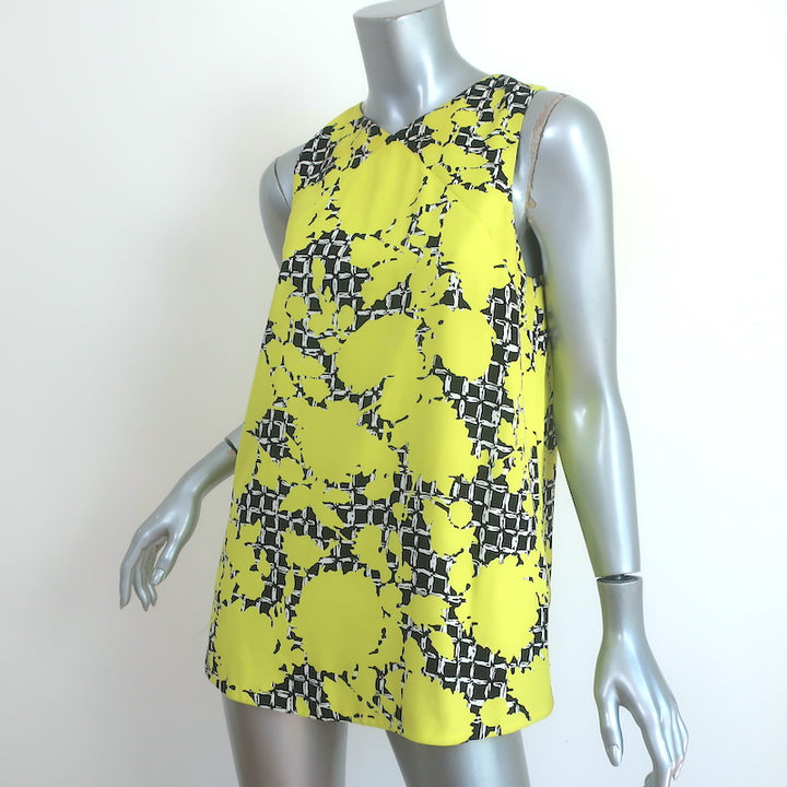 Balenciaga Top Yellow Shadow Floral Print Crepe Size 40 Sleeveless Blouse