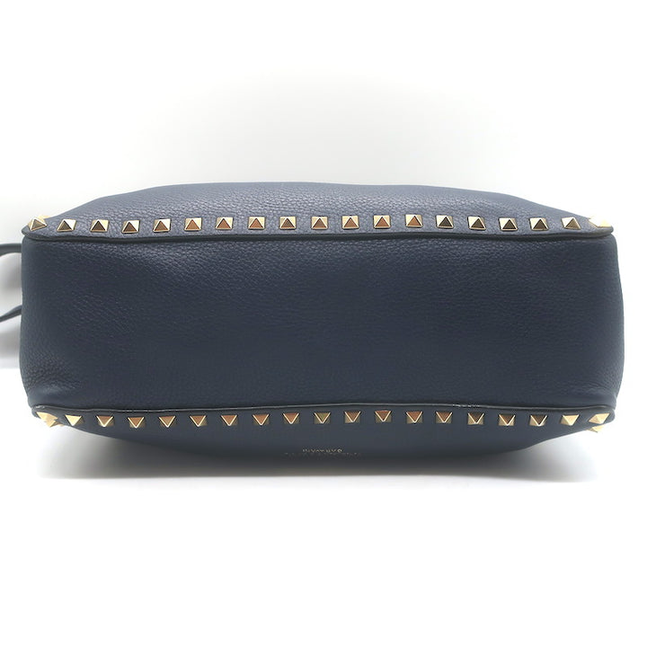 Valentino Rockstud Flap Crossbody Bag Dark Navy Pebbled Leather