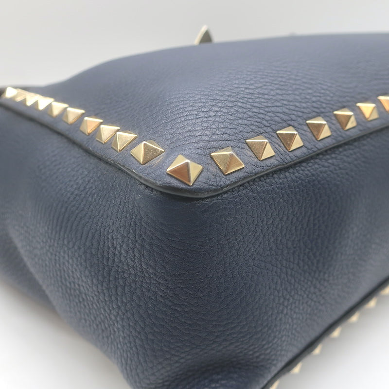 Valentino Rockstud Flap Crossbody Bag Dark Navy Pebbled Leather