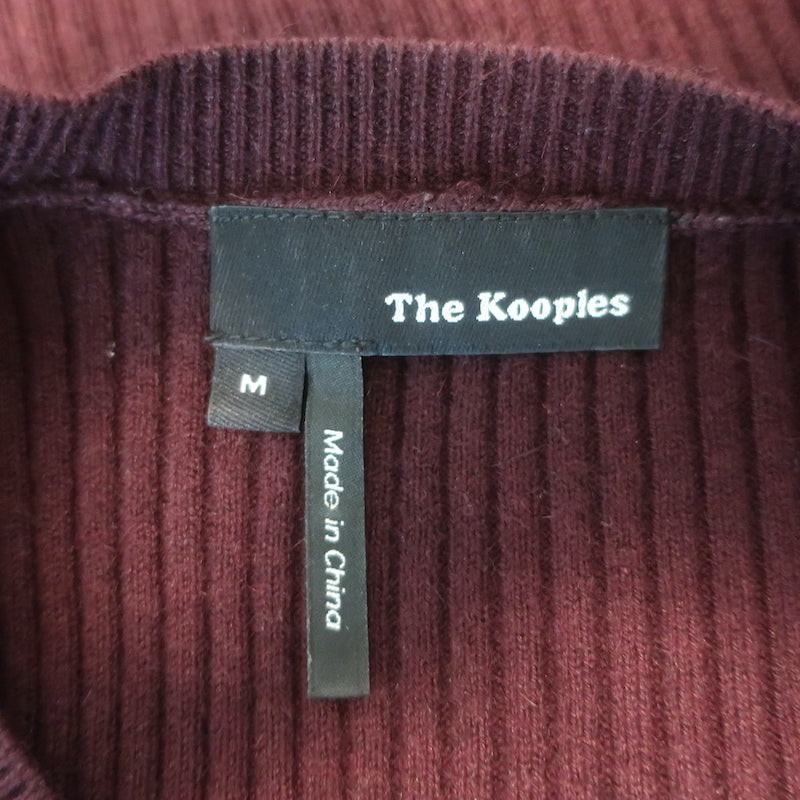 The Kooples Leather-Front Raglan Sweater Burgundy Wool-Blend Size Medium