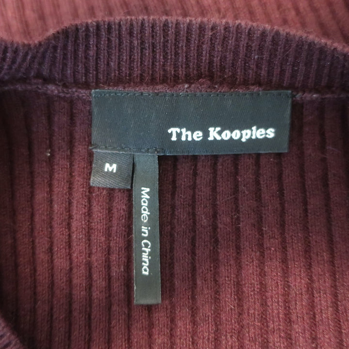 The Kooples Leather-Front Raglan Sweater Burgundy Wool-Blend Size Medium