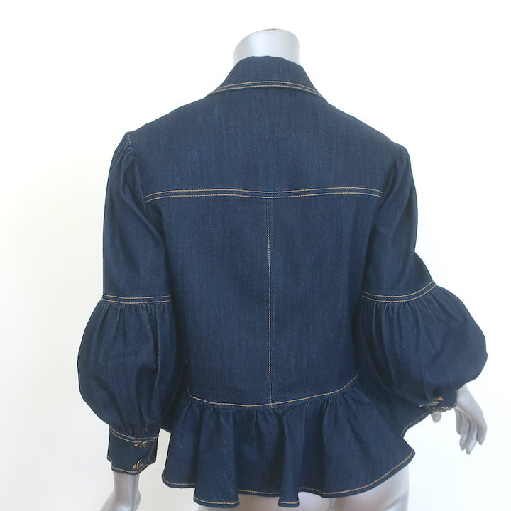 Cinq a Sept Lizzie Puff Sleeve Denim Peplum Jacket Indigo Stretch Cotton Size 4