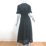 LoveShackFancy Edie Midi Dress Black Lace-Trimmed Cotton Size Extra Small