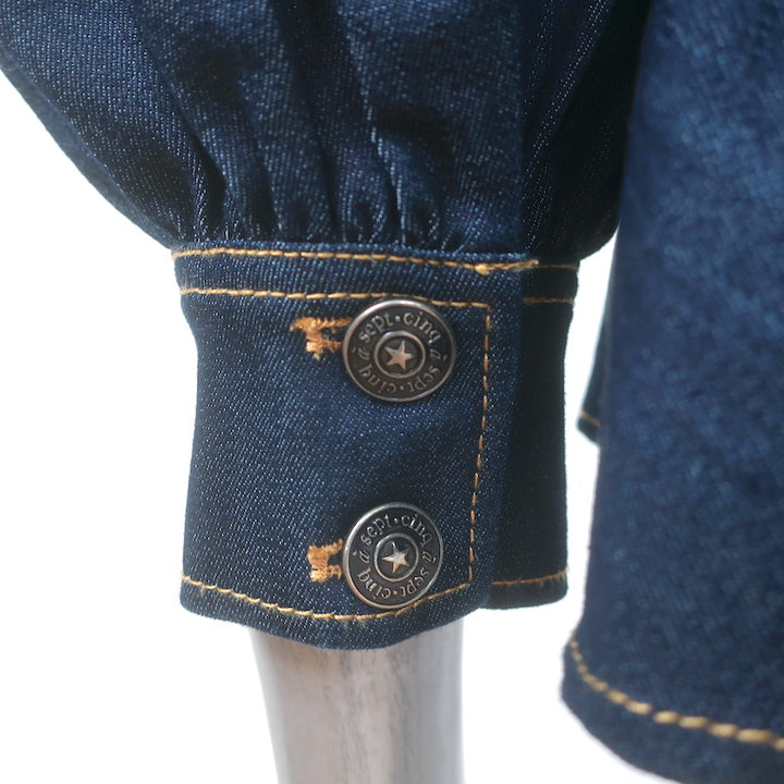 Cinq a Sept Lizzie Puff Sleeve Denim Peplum Jacket Indigo Stretch Cotton Size 4