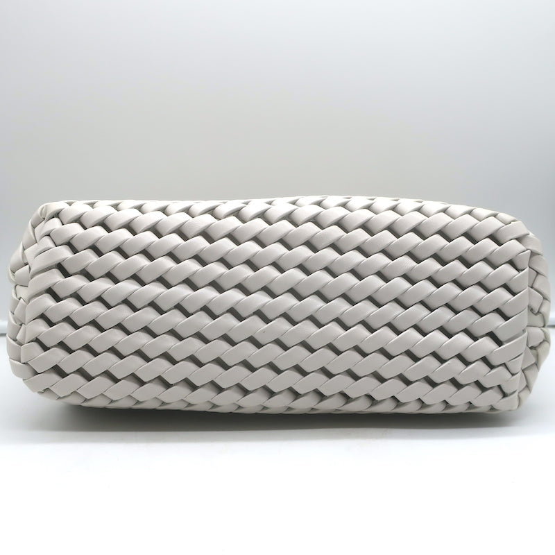 Bottega Veneta Point Slanted Intrecciato Triangle Top Handle Bag White Leather