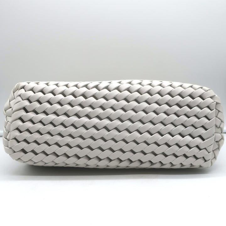 Bottega Veneta Point Slanted Intrecciato Triangle Top Handle Bag White Leather