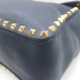 Valentino Rockstud Flap Crossbody Bag Dark Navy Pebbled Leather