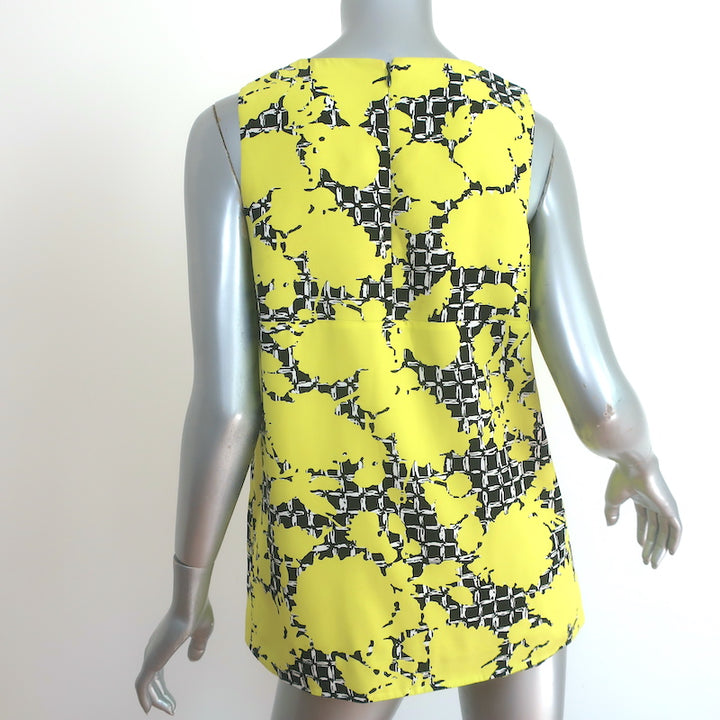 Balenciaga Top Yellow Shadow Floral Print Crepe Size 40 Sleeveless Blouse