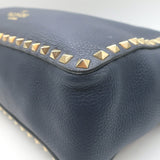 Valentino Rockstud Flap Crossbody Bag Dark Navy Pebbled Leather