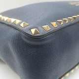 Valentino Rockstud Flap Crossbody Bag Dark Navy Pebbled Leather
