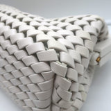 Bottega Veneta Point Slanted Intrecciato Triangle Top Handle Bag White Leather