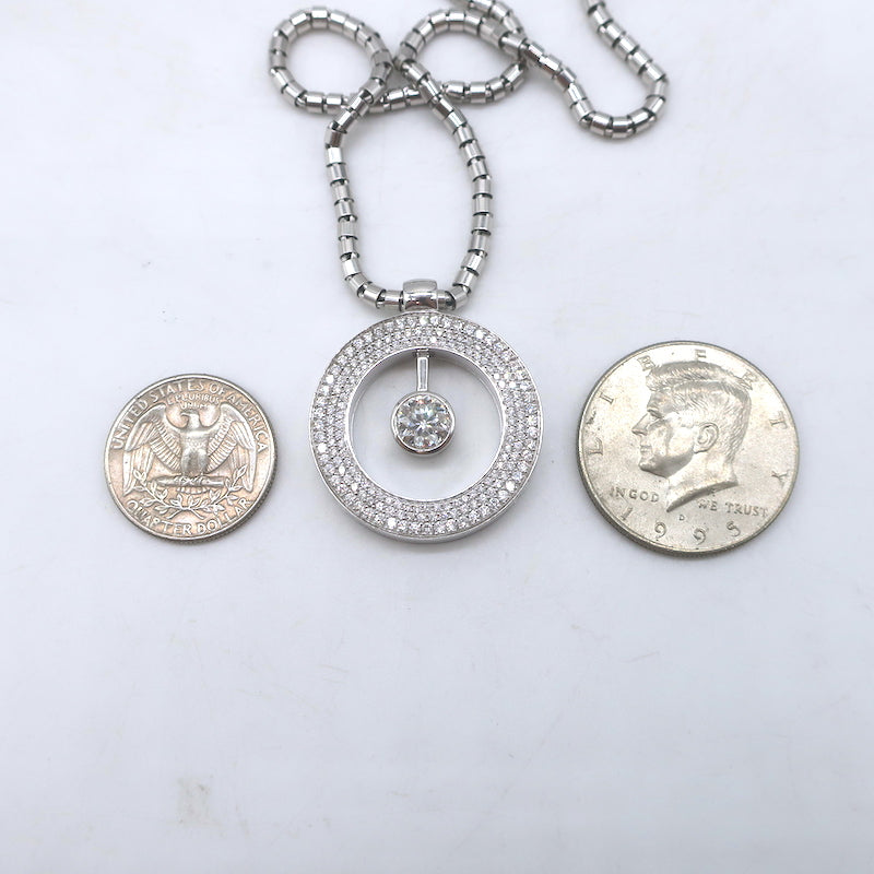 Roberto Coin Cento Large O Pendant Necklace 18K White Gold Pave Diamond