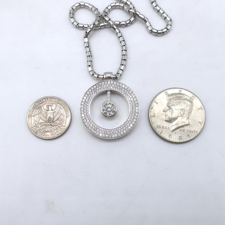Roberto Coin Cento Large O Pendant Necklace 18K White Gold Pave Diamond