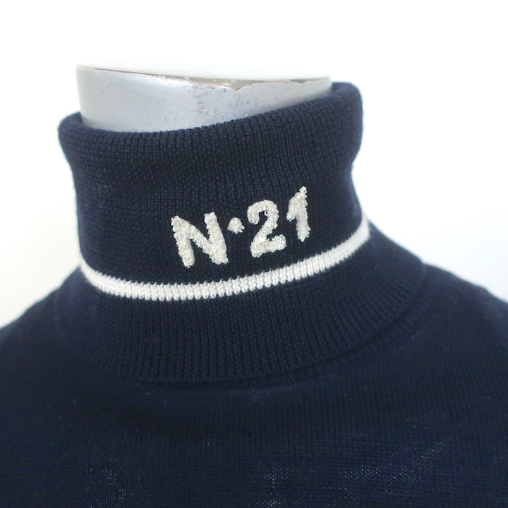 No. 21 Metallic-Striped Turtleneck Sweater Navy/Red Wool Size 36 NEW