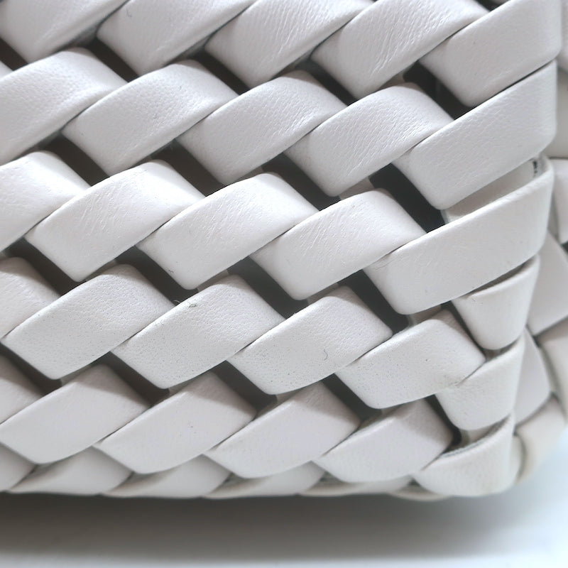Bottega Veneta Point Slanted Intrecciato Triangle Top Handle Bag White Leather