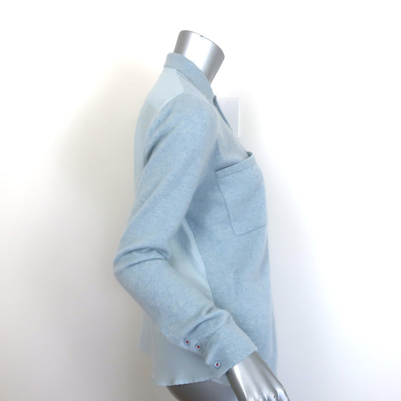Brazeau Tricot Cashmere Mixed Media Button Down Shirt Light Blue Size 0