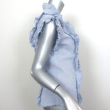 A Shirt Thing Ruffled Button Down Top Blue/White Striped Seersucker Size Medium