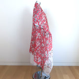 Oscar de la Renta Shawl Scarf Red/White Floral Print Gauze