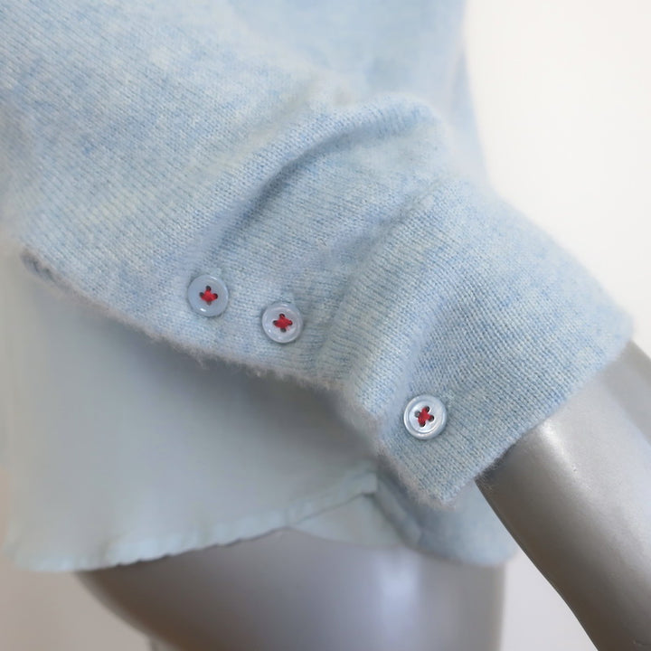 Brazeau Tricot Cashmere Mixed Media Button Down Shirt Light Blue Size 0