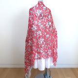 Oscar de la Renta Shawl Scarf Red/White Floral Print Gauze