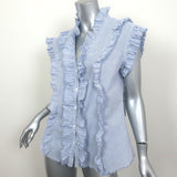A Shirt Thing Ruffled Button Down Top Blue/White Striped Seersucker Size Medium