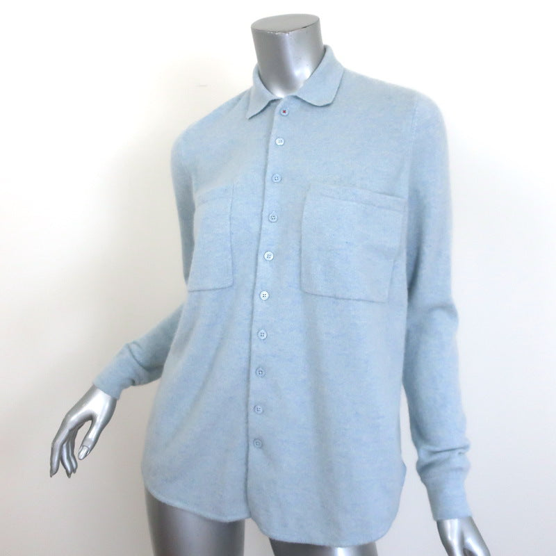 Brazeau Tricot Cashmere Mixed Media Button Down Shirt Light Blue Size 0