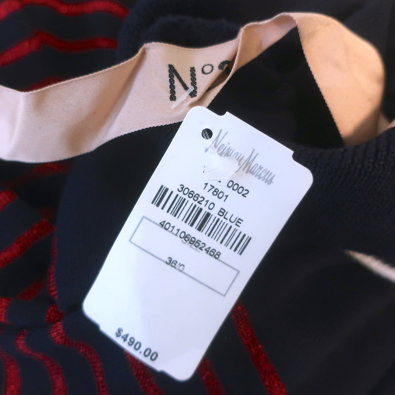 No. 21 Metallic-Striped Turtleneck Sweater Navy/Red Wool Size 36 NEW