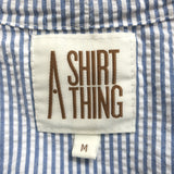 A Shirt Thing Ruffled Button Down Top Blue/White Striped Seersucker Size Medium